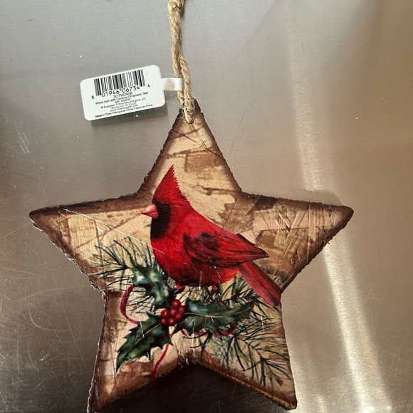 Star cardinal star wood ornament - Picture 2 of 2